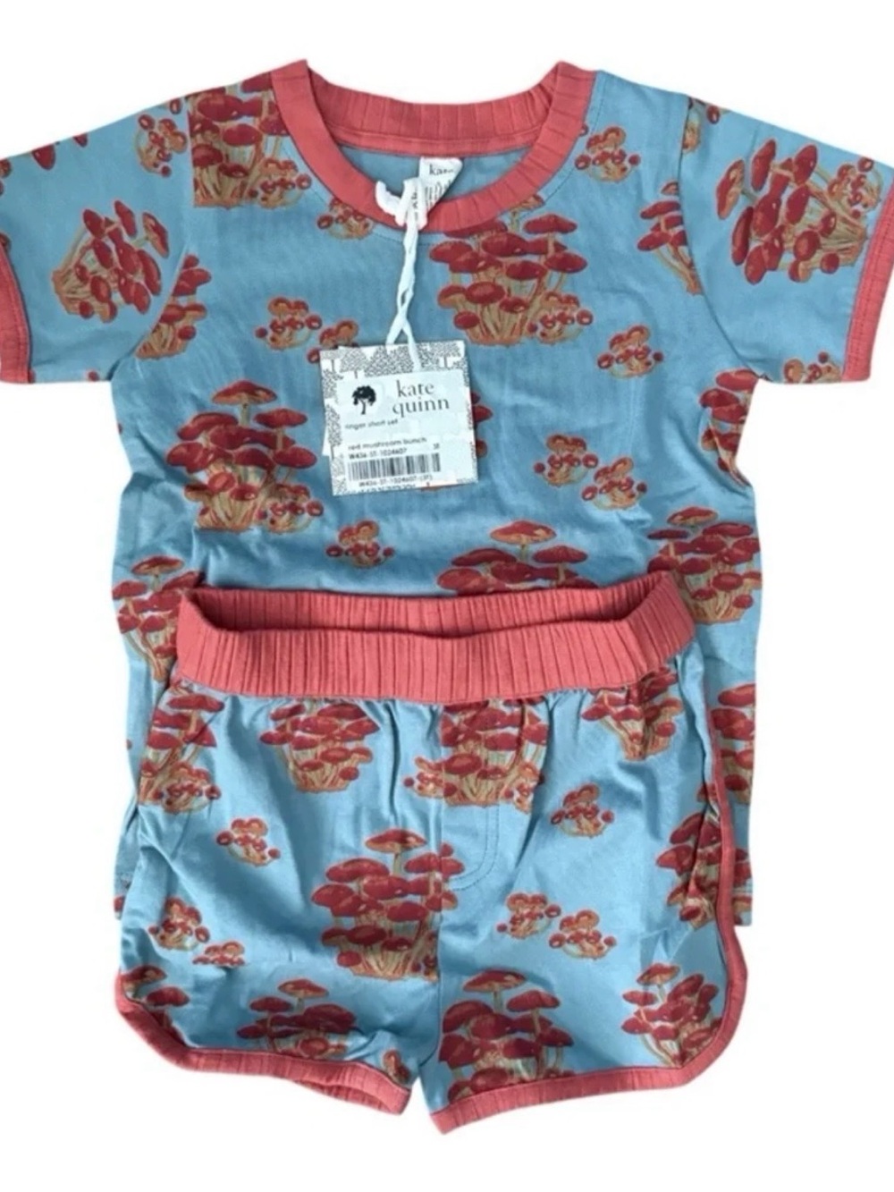 Kate Quinn-Red Mushroom Bunch-retro Ringer Tee/T-shirt/shorts SET-Cotton-3T